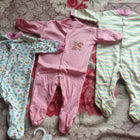 Set of 3 baby rompers in pink, floral print and pastel stripes, soft fabric, almost new condition