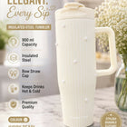 SITARAYURI Premium Insulated Tumbler (900 ml) with double-wall stainless steel insulation, spill-resistant lid, reusable straw, ergonomic handle, and large capacity to keep beverages hot or cold for hours.