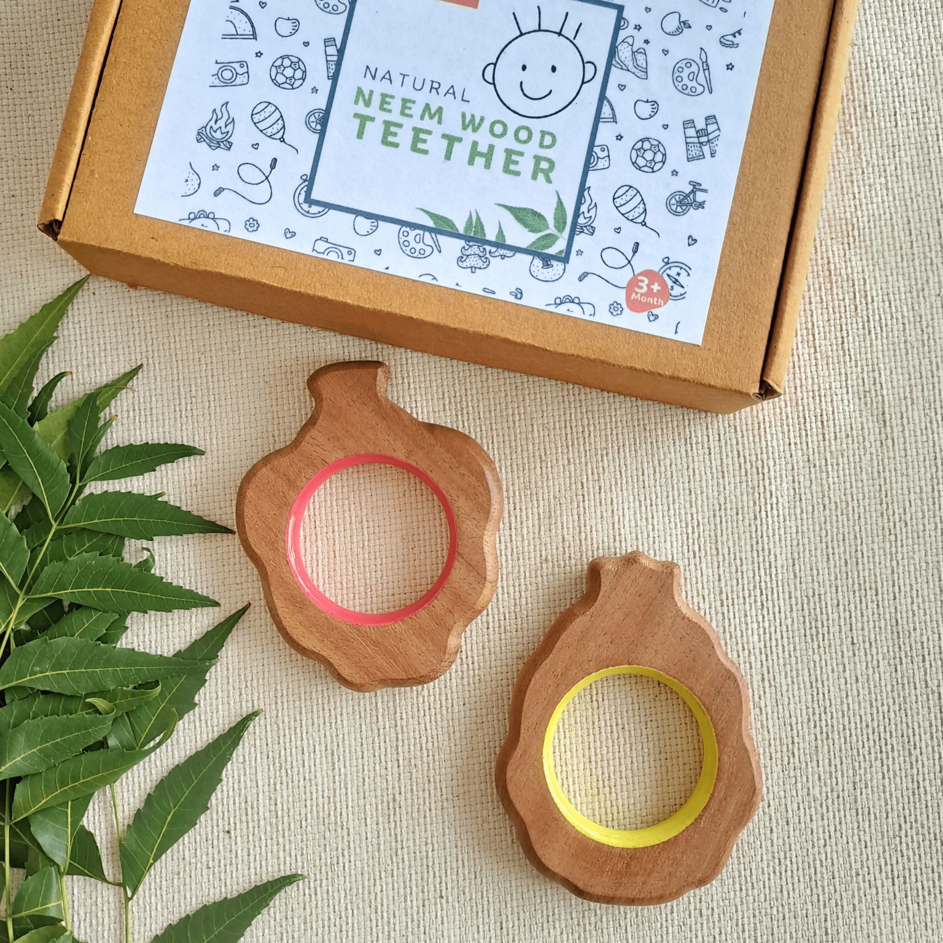 Explore shapes and soothe gums with Babycov's Cute Neem Wood Teethers - natural comfort for safe and playful chewing!