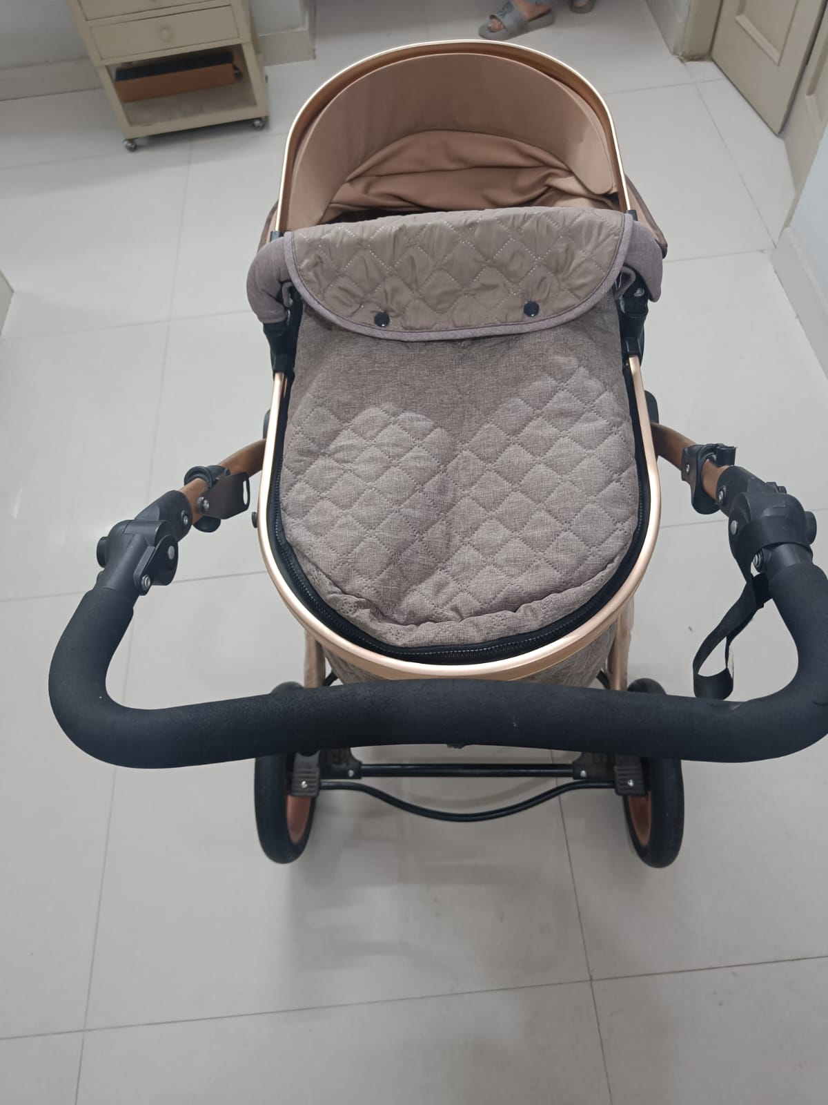 BABYHUG Majestic Stroller/Pram Cum Carry Cot with Canopy - Beige - PyaraBaby