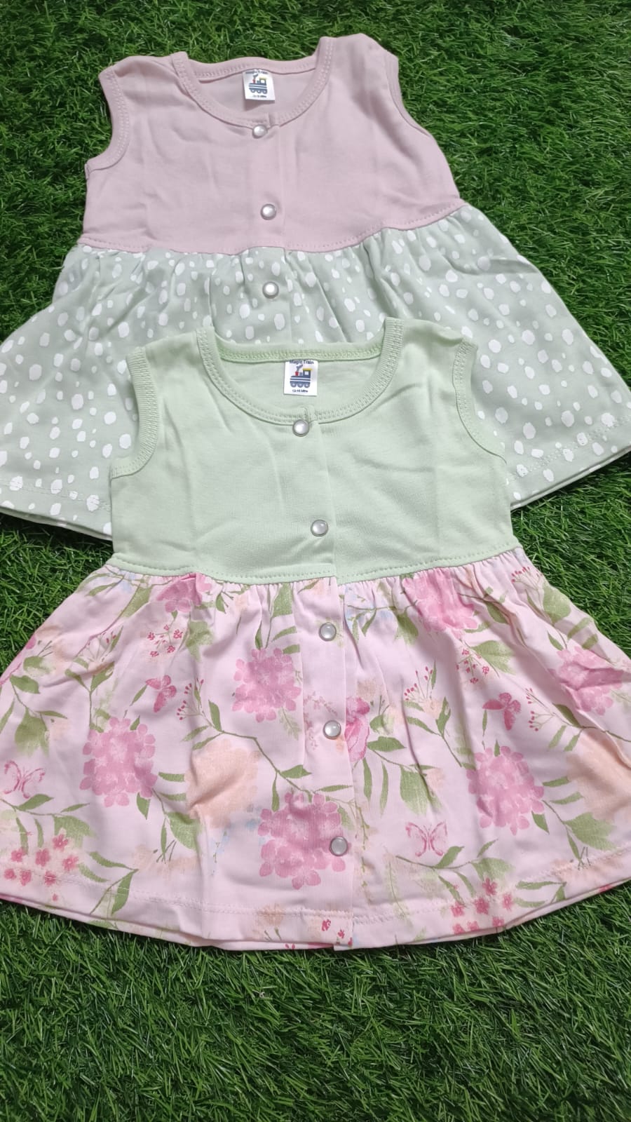 Set of 2 Baby Girl Frocks/Dresses, crafted from soft, breathable fabric with charming designs for comfort and style on any occasion.