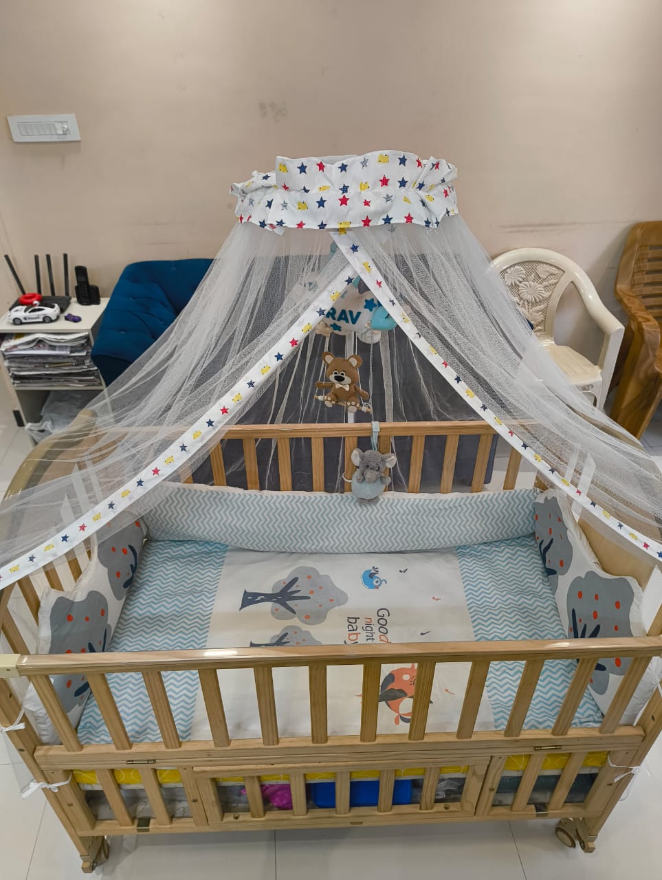 Discover the BabyTeddy® 9 in 1 Convertible Forest Theme Baby Crib – a versatile, high-quality wooden crib that transforms into nine configurations, complete with a mattress and mosquito net for ultimate comfort and protection.