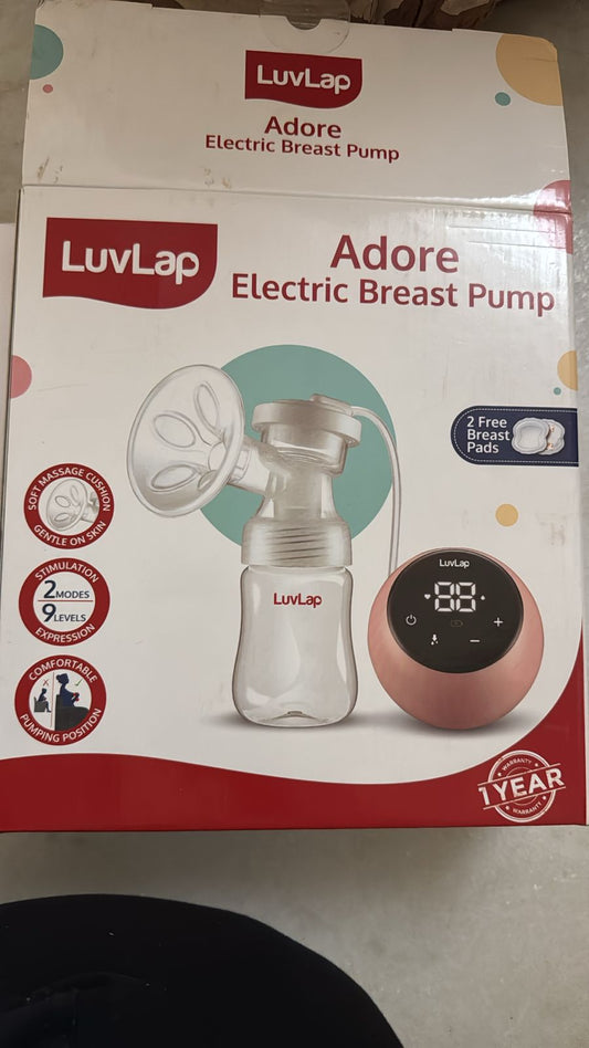 LUVLAP Adore electric breast feeding pump – dual-mode, soft silicone cushion, rechargeable, lightweight, BPA-free design.