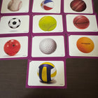Set of educational cards showing various sports balls 