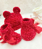 Crochet baby beanie and bootie set
