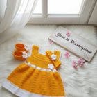 Baby Frock Set with Booties and Hairband, Hand Crocheted