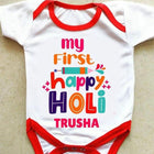 Baby onesie with colorful text 