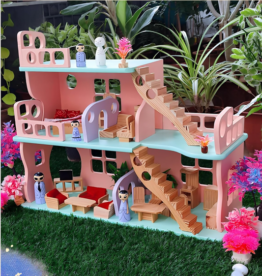 Wooden Doll House – The Home featuring a detailed multi-room design with sturdy wooden construction, miniature home-style play areas, and an open layout for creative storytelling and imaginative pretend play.