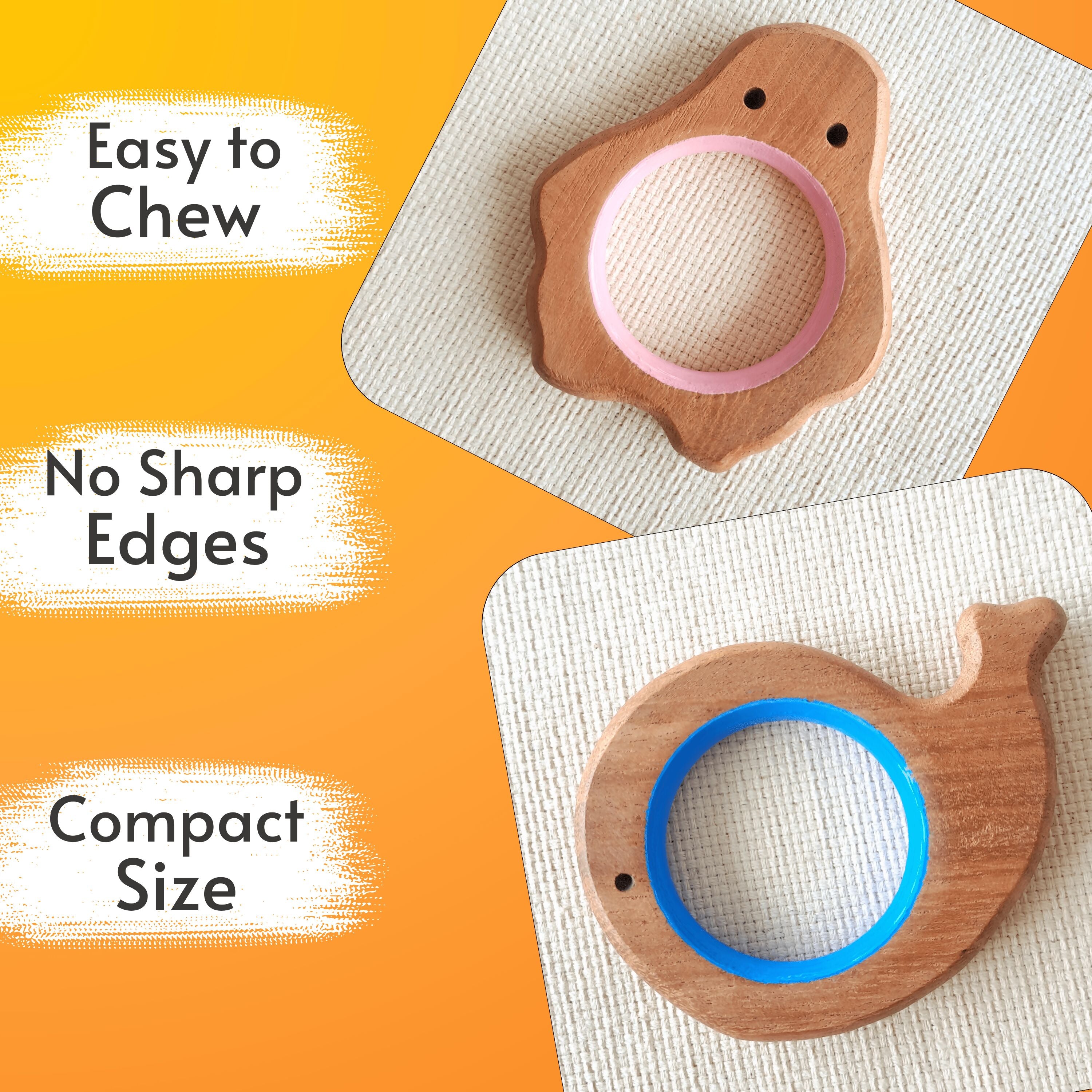 BABYCOV Cute Whale and Penguin Natural Neem Wood Teethers for Babies | Natural and Safe | Goodness of Organic Neem Wood | Both Chewing and Grasping Toy | Set of 2 (Age 4+ Months) - PyaraBaby