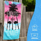Towel with palm trees, flamingos, and 'Endless Summer'
