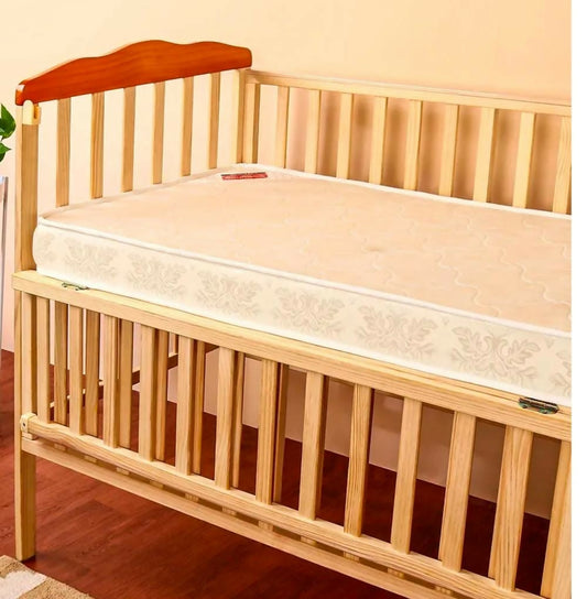 BABYHUG Montana Wooden Cot/Crib cum Rocker & BABYHUG High Density Soft Foam Baby Mattress, Dimensions: L107*W60*H85 cm