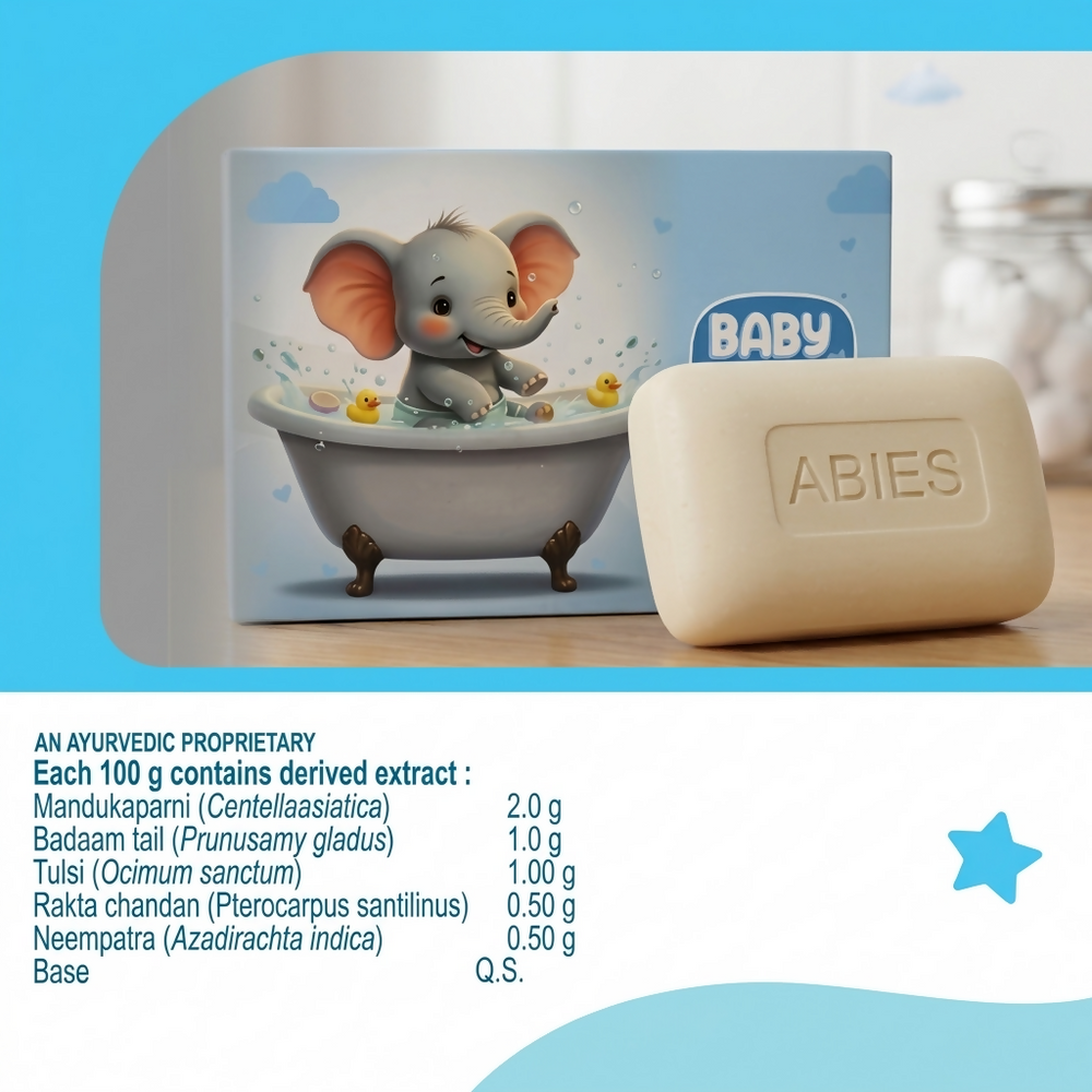 ABIES Soft & Gentle Ayurvedic Baby Soap with Tulsi & Chandan