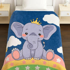 Children's blanket with an elephant design featuring a crown