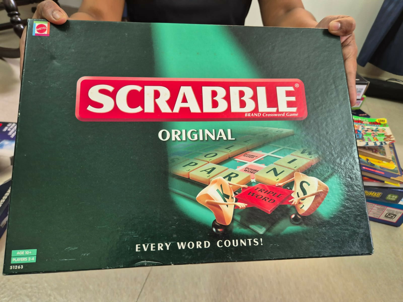Scrabble board game box 