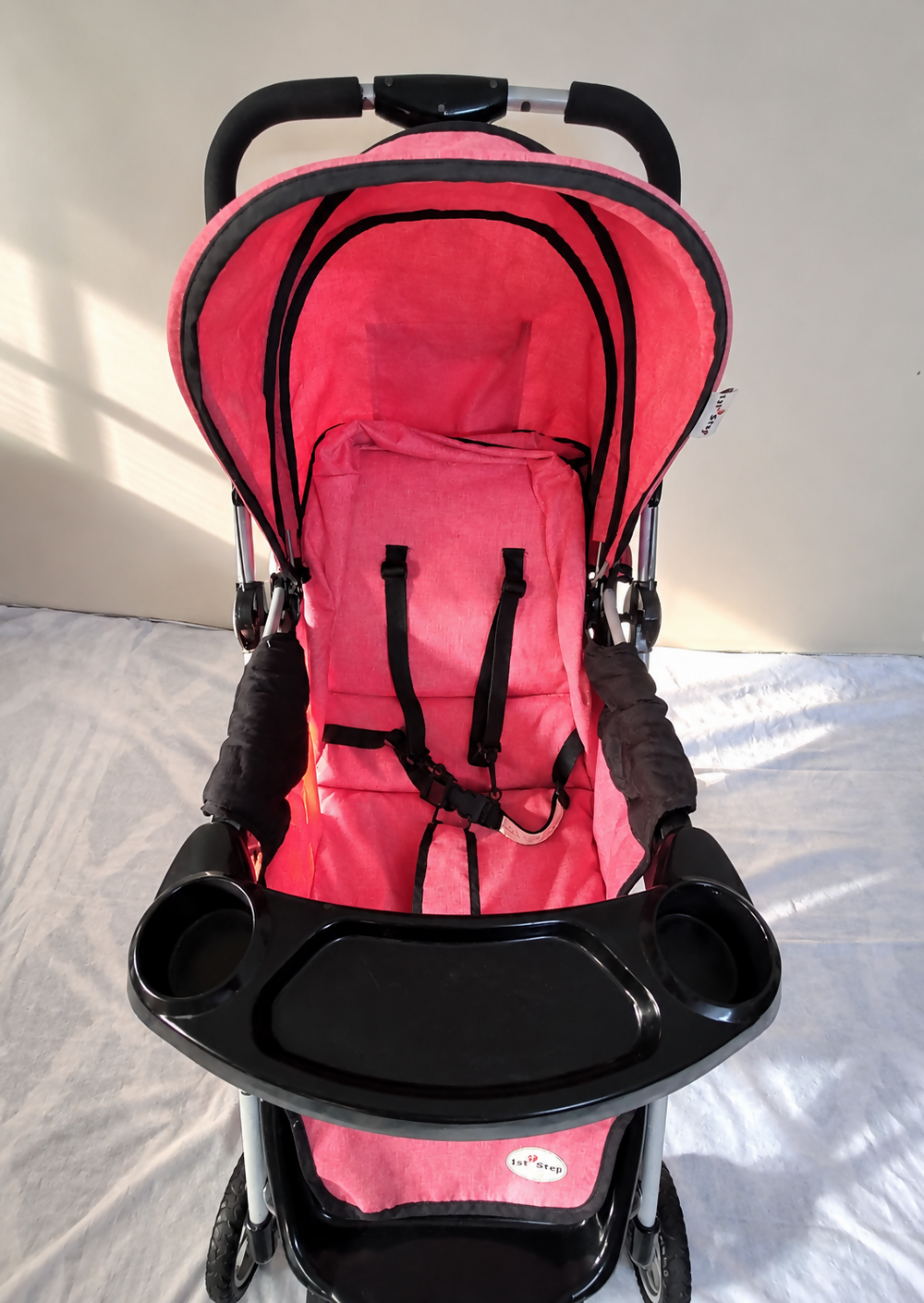 1st Step Grande Baby Stroller Rocker Pink Black Reversible Reclining Foldable B182