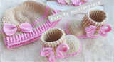 Crochet baby booties and cap