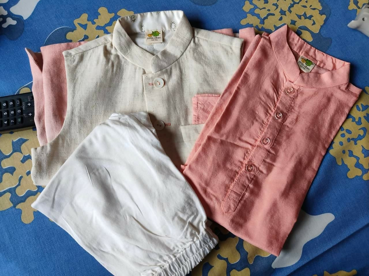Celebrate special moments with the LITTLE STARS Kurta Pajama and Jacket set, offering style, comfort, and traditional charm for your baby!