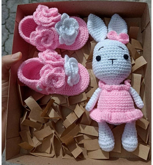 Crochet Bunny Soft Toy with Shoes – Handmade, Adorable & Safe Plush Toy for Babies