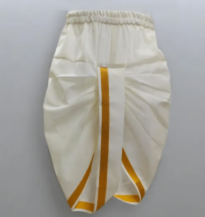 White pants with gold stripes 
