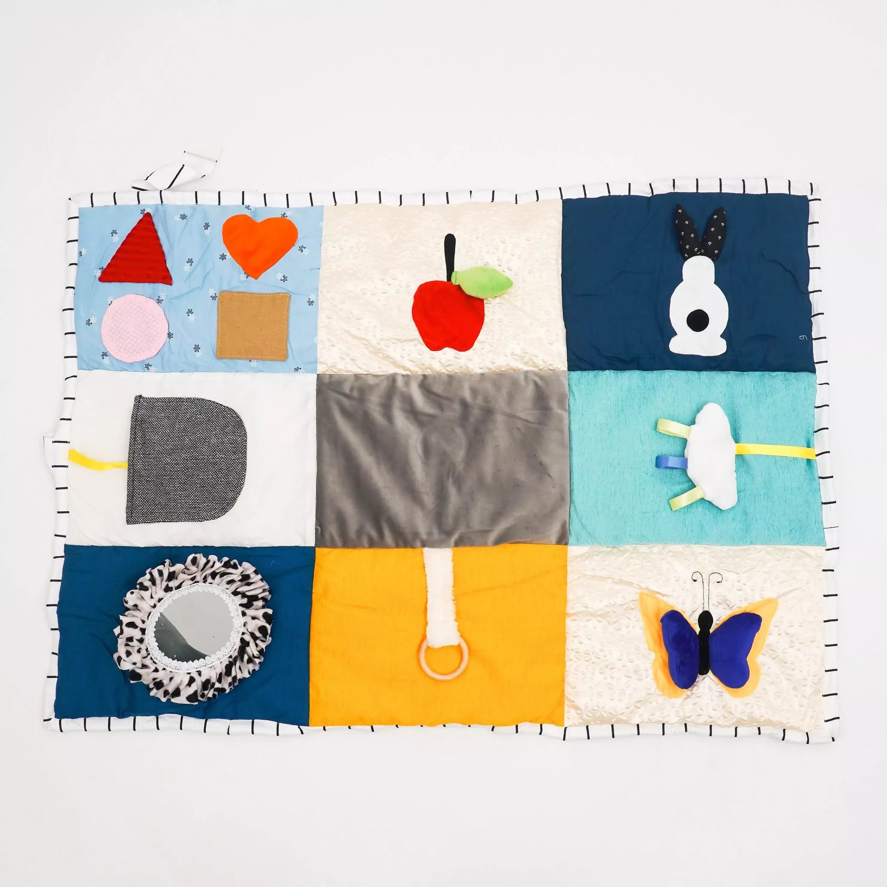 Shop now for the B4BRAIN Sensory PlayMat + Tummy Time Mirror, offering vibrant textures, a shatterproof mirror, and a safe, cozy play area to boost your baby's sensory development and strength!