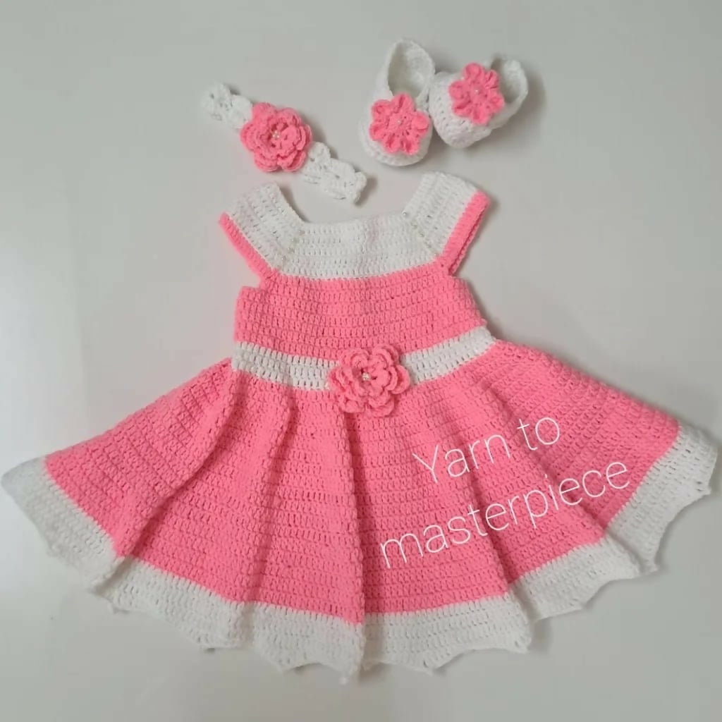 Dress your baby girl in adorable style with our Frock/Dress, Band, and Booties Set – perfect for comfort and charm on any occasion.