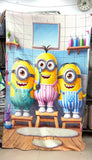 Minion-themed shower Blanket with cartoon characters in a bathroom setting