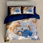 Bedding set with a cat design on a bed