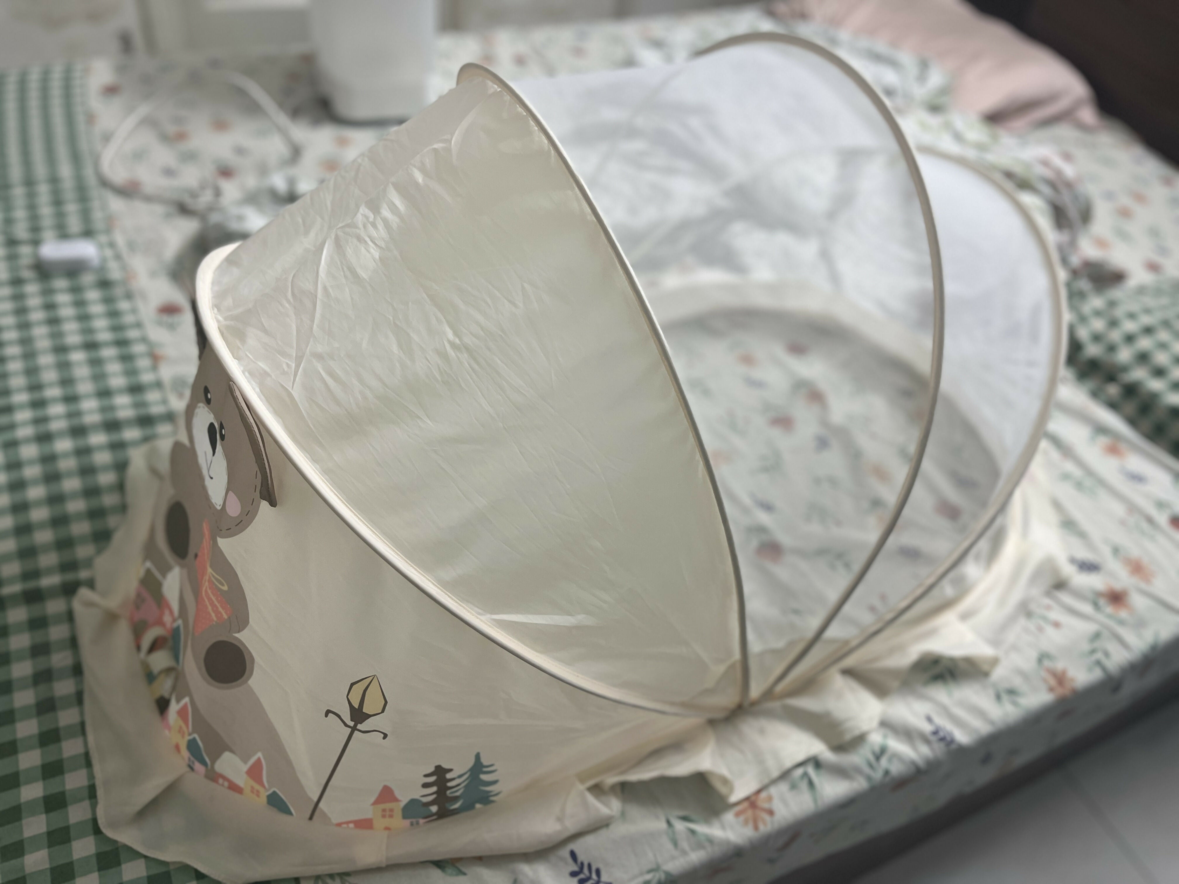 Classic Mosquito Net for Baby | Teddy Bear Print | Bottomless Net for Infants, for Safe & Easy Use | Ensures Your Baby's Safe Sleep | 98cmX55cmX50cm (0 to 24 Months) - Cream