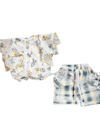 LITTLE KWINS Baby 2-Piece Outfit Set, Floral Print Romper with Yellow Trim and Plaid Shorts, White and Grey