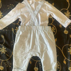 MOTHERCARE Full Sleeves White/Blue stripes Design Dungaree Set -White/Blue (Imported from Europe) - PyaraBaby