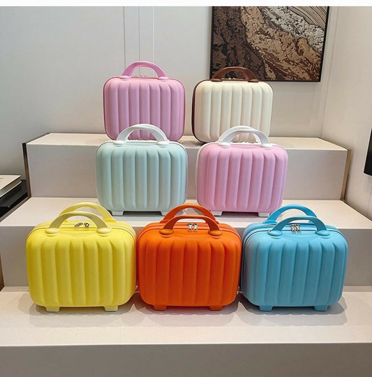 Hard Shell Cosmetic Travel Hand Luggage Portable Carrying Makeup Case Suitcase Organizer Box Travel Vanity Luggage Mini Case (Multicolor)