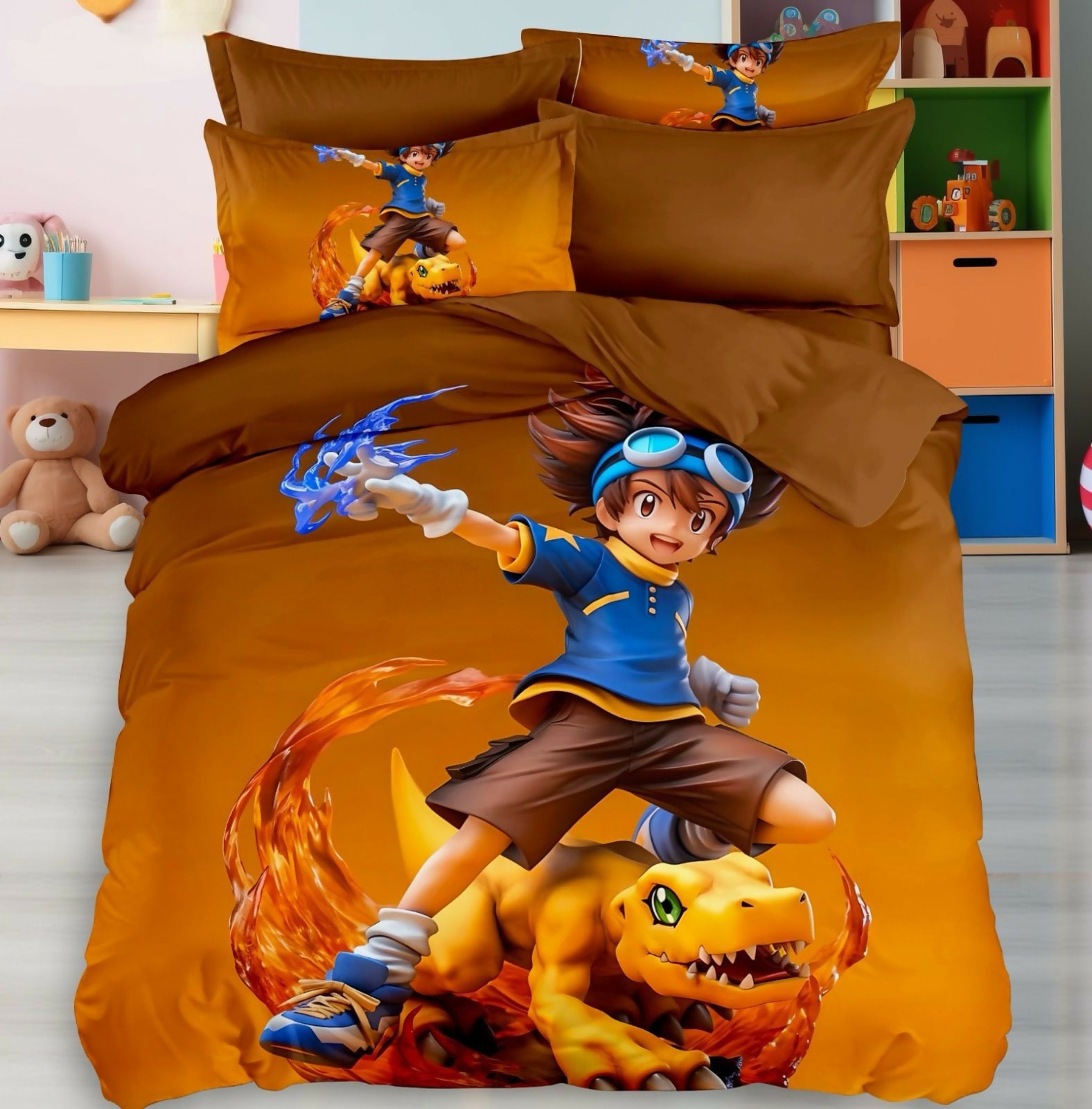 Bedding set with cartoon character and dragon design 