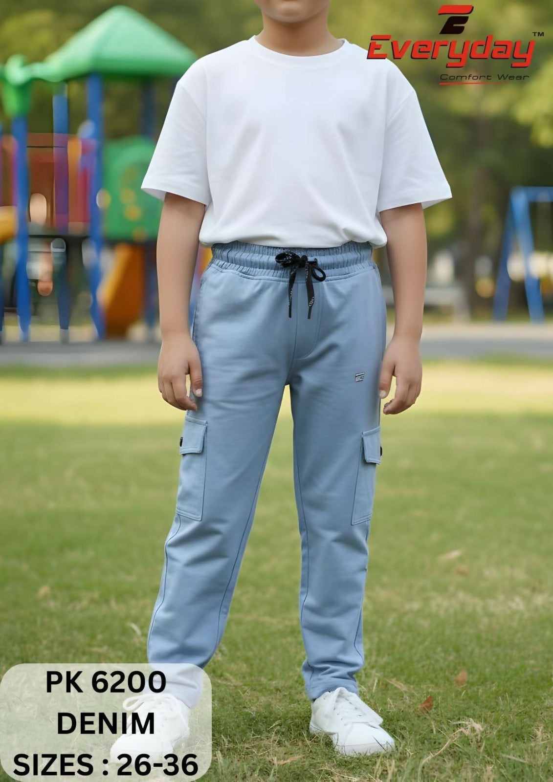 Everyday Boys Comfort Fit Denim Style Cargo Pants – Light Blue