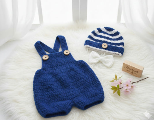 Crochet christmas baby romper, beanie and bow set