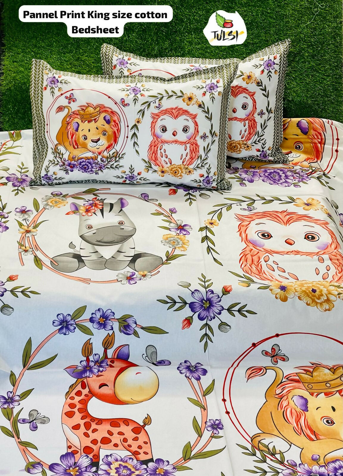 Cotton bedsheets with animal prints and flowers 