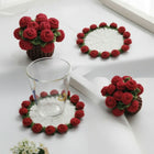 Crochet Rose Flower Coaster with Tiny Basket Set of 6
