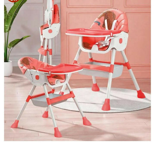 Explore the STAR AND Daisy High Chair, featuring a stable frame, secure harness, adjustable height positions, and a reclining seat for optimal comfort and safety during mealtime.
