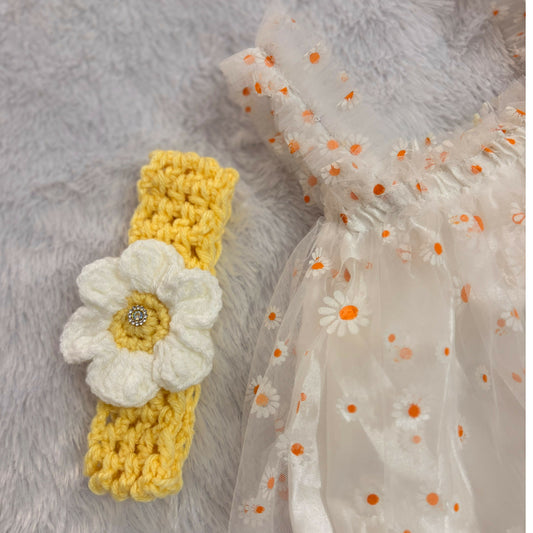 Crochet Baby Girl shoes and Headband Set with Net Frock