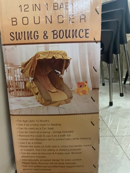 HONEY BEE 12-in-1 baby bouncer, swing and bounce seat for babies, multifunctional baby rocker, portable infant bouncer chair, soothing baby swing