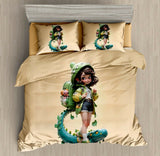 Bedding set with cartoon character and dragon design