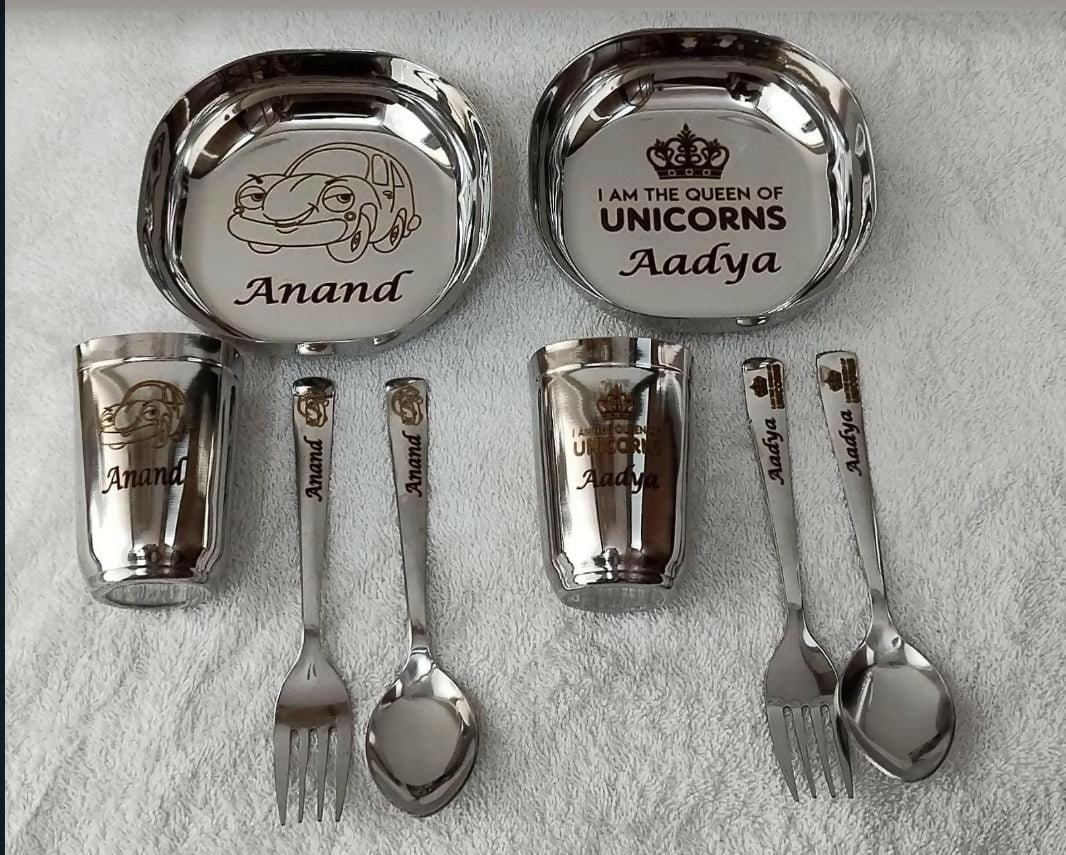 Buy Personalised Stainless Steel Snake Plate, Glass, Spoon, and Fork Set – Custom, Fun, and Durable Mealtime Set for Kids

