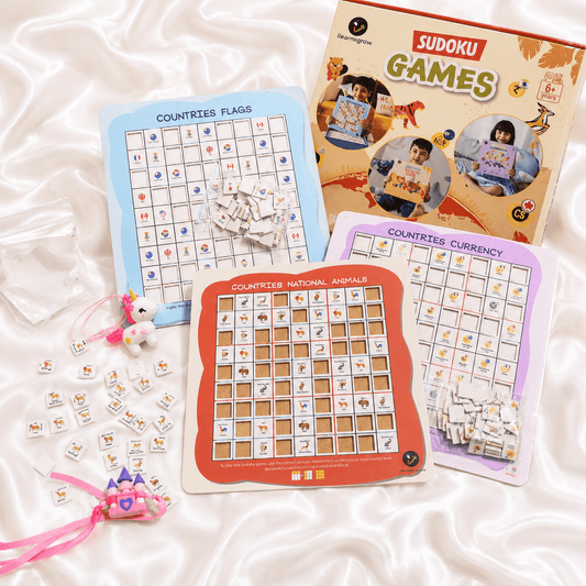 iLearnNGrow Brain Booster Rakhi Combo featuring an educational Sudoku activity set with a festive Rakhi, designed to encourage logical thinking, problem-solving, concentration, and screen-free learning for kids.