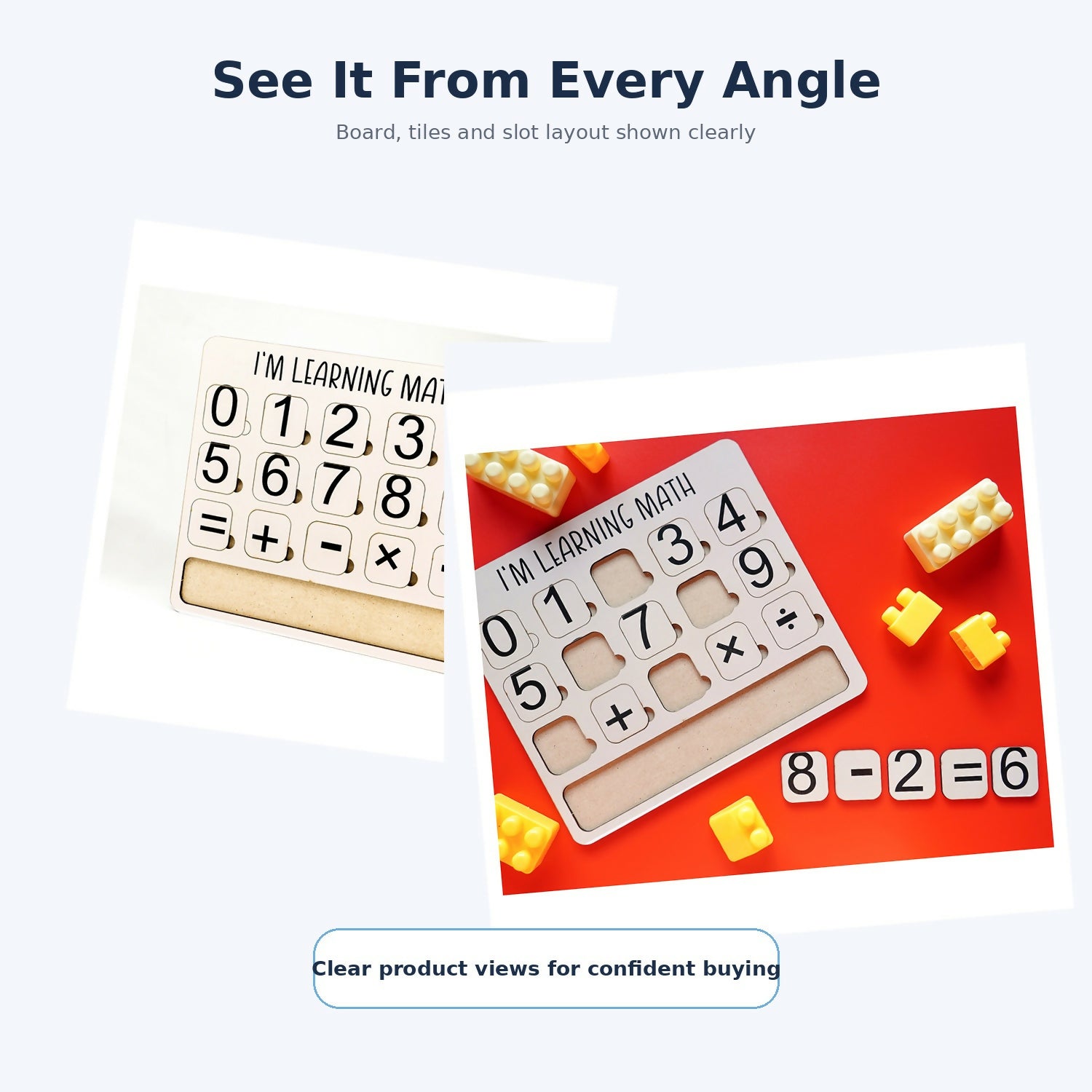 iLearnNGrow I Am Learning Math Wooden Number and Operator Board Game featuring numbers and mathematical symbols for hands-on learning, designed to encourage number recognition, basic arithmetic and problem-solving skills.