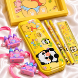 iLearnNGrow Panda Theme Stationery Rakhi Combo featuring a cute panda pencil box set with a festive Rakhi, combining useful school stationery with a fun Raksha Bandhan gift for kids.