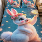 Bedding set with cartoon bunny design on a bed