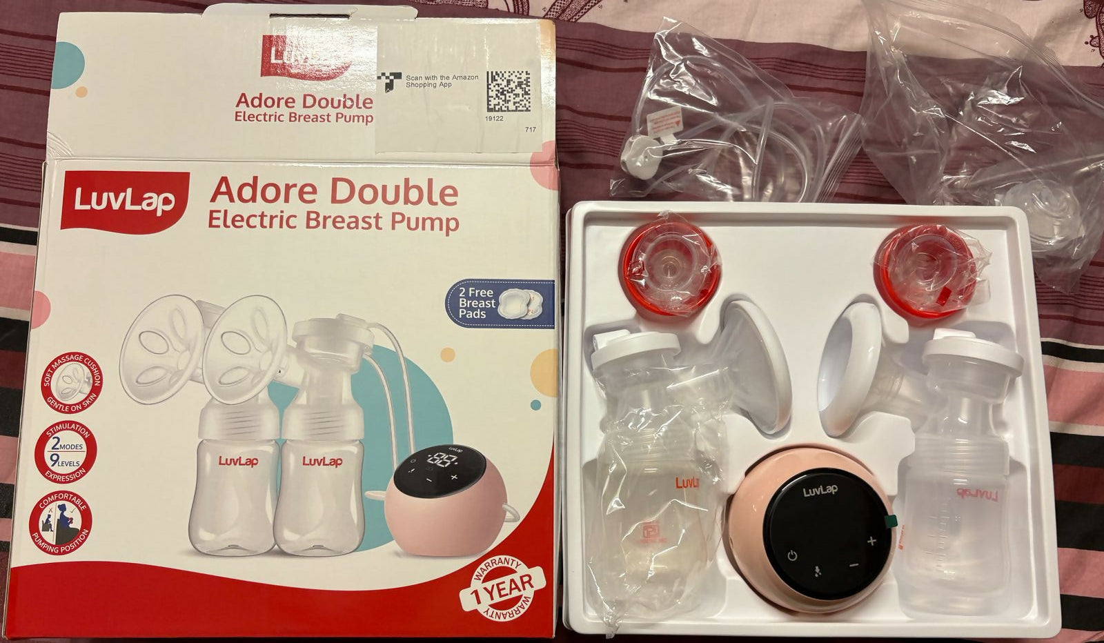 LUVLAP Adore double electric breast pump for efficient, comfortable, and quick milk expression.