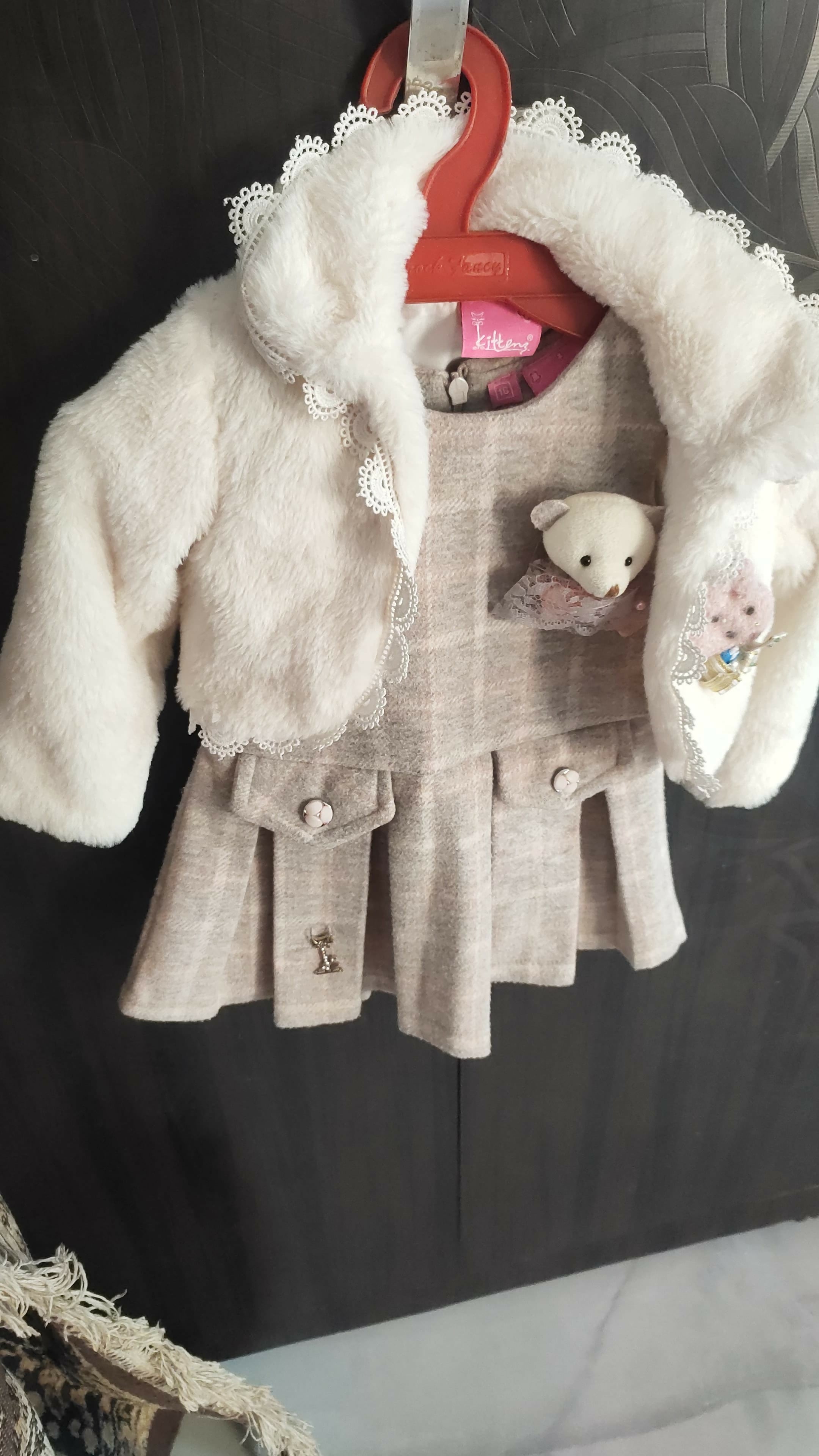 Warm Winter Frock/Dress with Fur Jacket, Elegant and Comfortable Baby Girl Winter Outfit for Special Occasions.