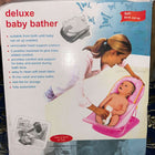 Discover the DELUXE Baby Bather, offering a secure mesh sling, ergonomic design, and easy storage for safe and comfortable baby baths.