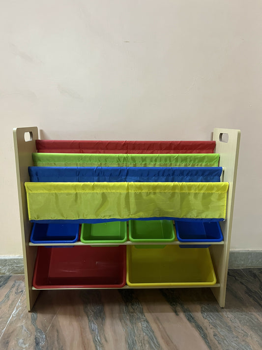 HOMESMITHS Wooden Toy Organiser with Book Rack