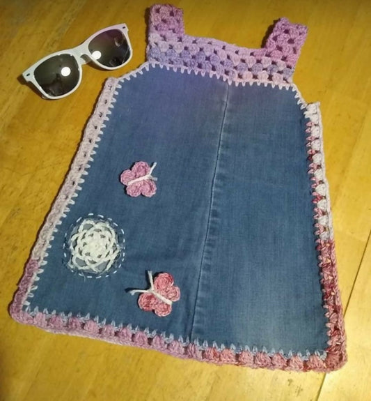 Crochet denim dress for kids – stylish, comfy, and beautifully handcrafted for your little star.

